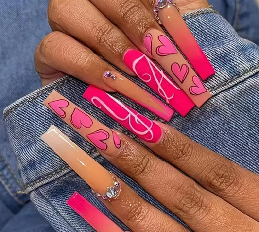Classy pink hearts designer nails