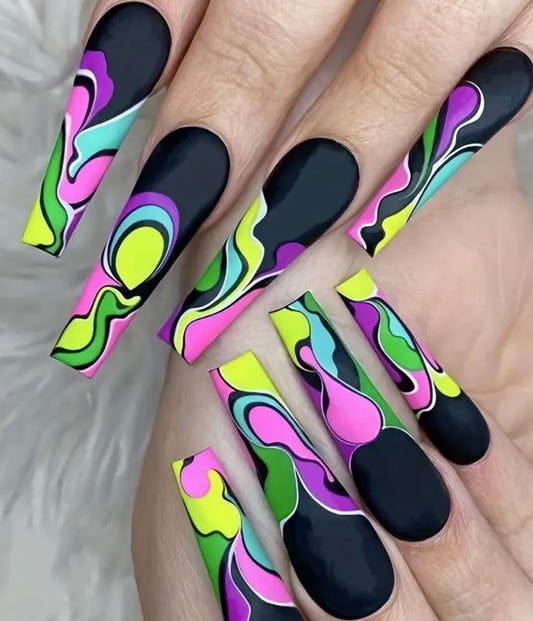 Colourful swirl (coffin nails ready to wear)
