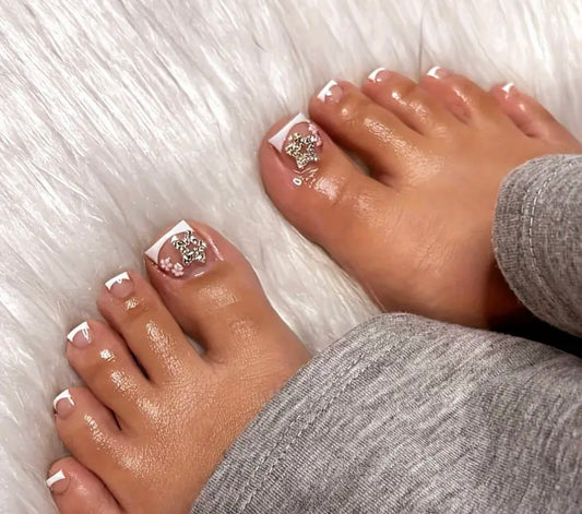 Cute French tip pedicure ! Silver stars